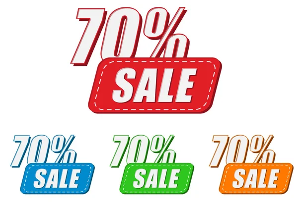 70 percentages verkoop, vier kleuren etiketten — Stockfoto