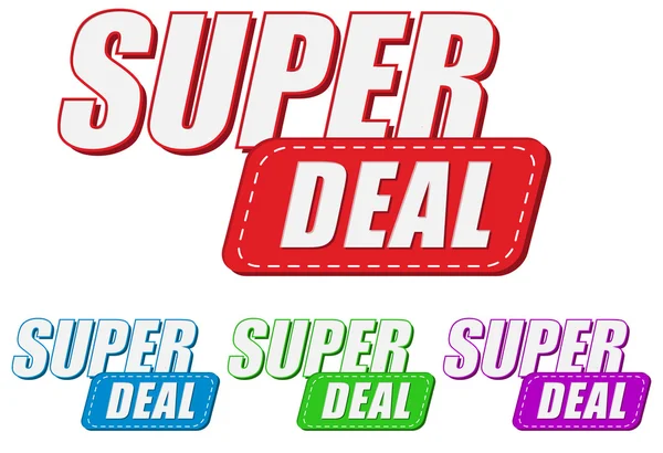 Super deal, four colors labels — Stock Photo, Image