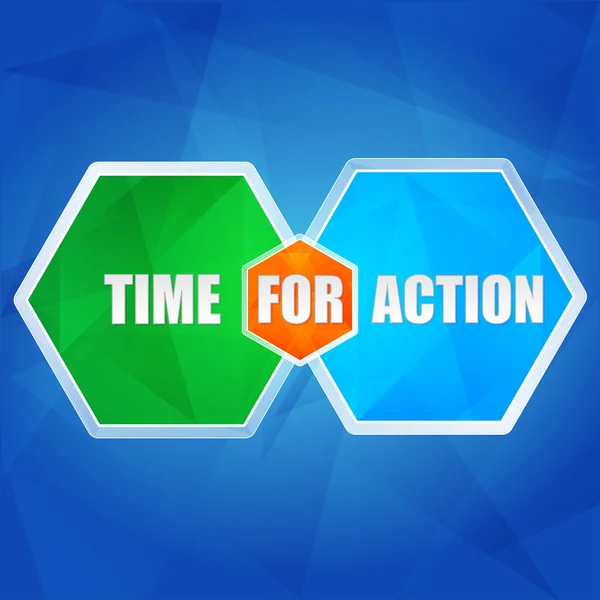 Time for action in hexagons, flat design — Stock Photo, Image