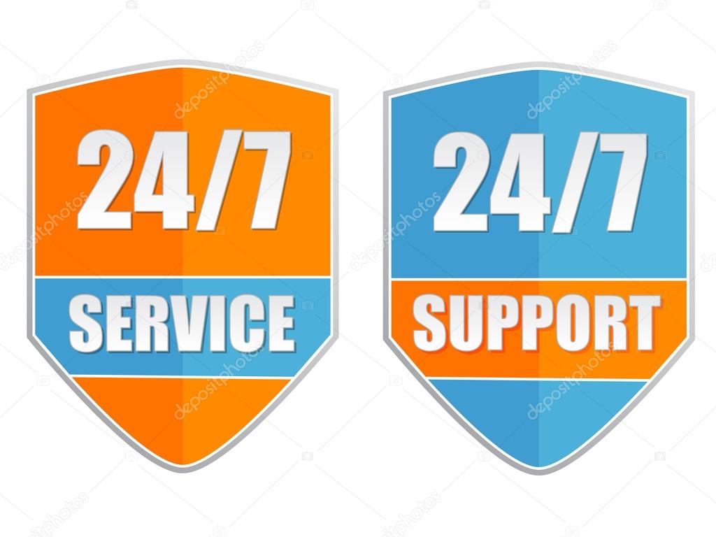 24 7 service and support, two labels