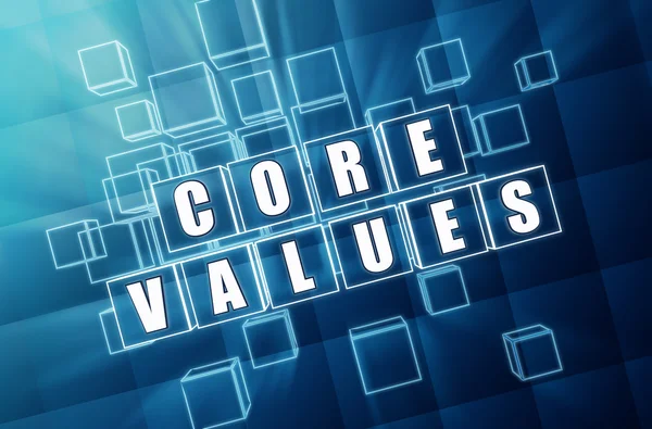 Core values in blue glass blocks — Stock Photo, Image