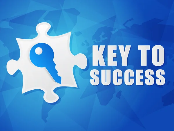 Key to success and puzzle piece with key sign, flat design — Stock Photo, Image