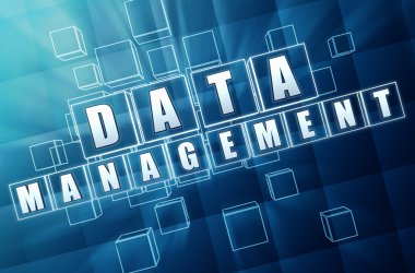 data management in blue glass blocks clipart