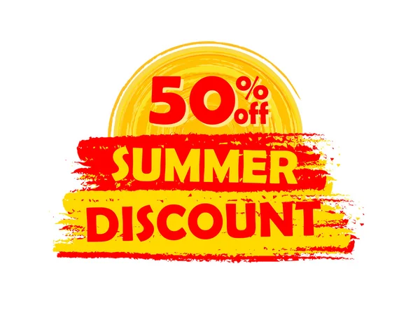 50 percentages off summer discount with sun sign, drawn label — Stock Photo, Image
