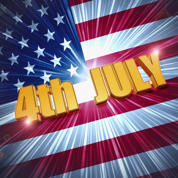 4th of July over shining american flag — Stock Photo, Image