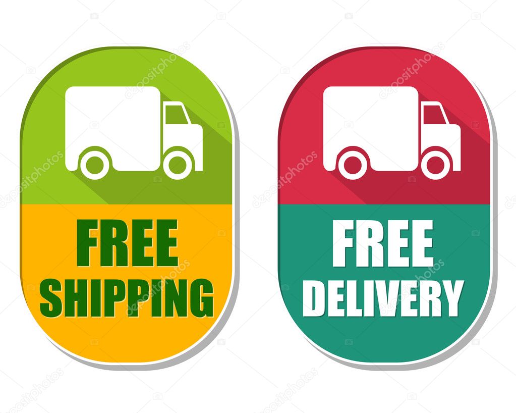 free shipping and delivery with truck sign, two elliptical label