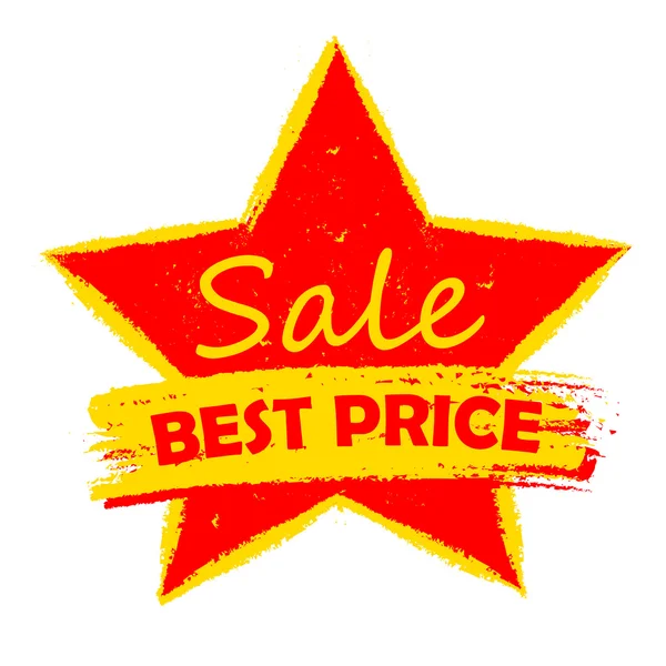 Best price sale in star, yellow and red drawn label — Stock Photo, Image