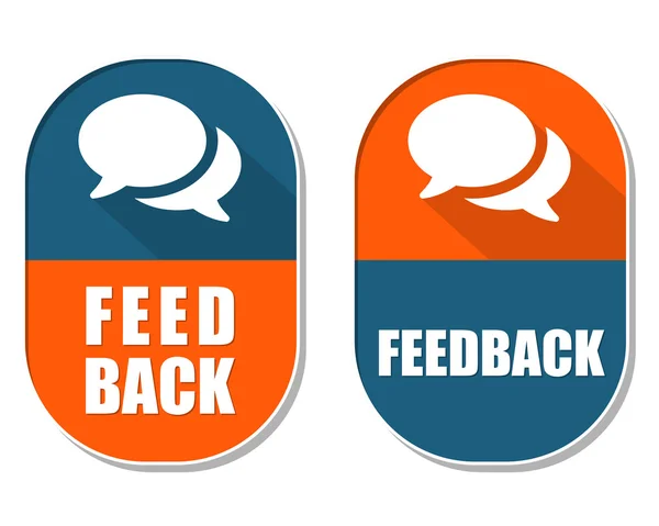 Feedback and speech bubbles signs, two elliptical labels — Stock Photo, Image