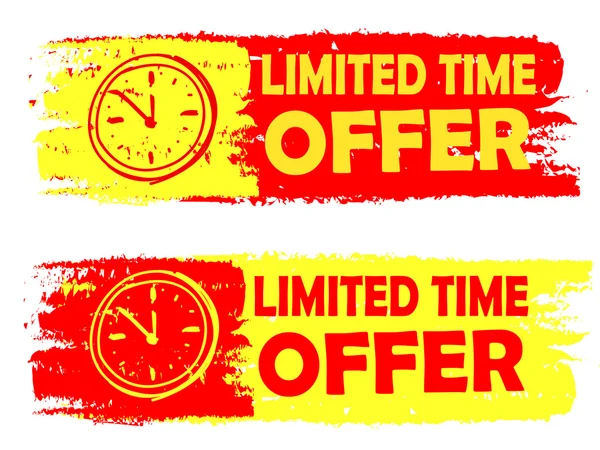 Offerta a tempo limitato con cartello dell'orologio, etichette disegnate gialle e rosse — Foto Stock