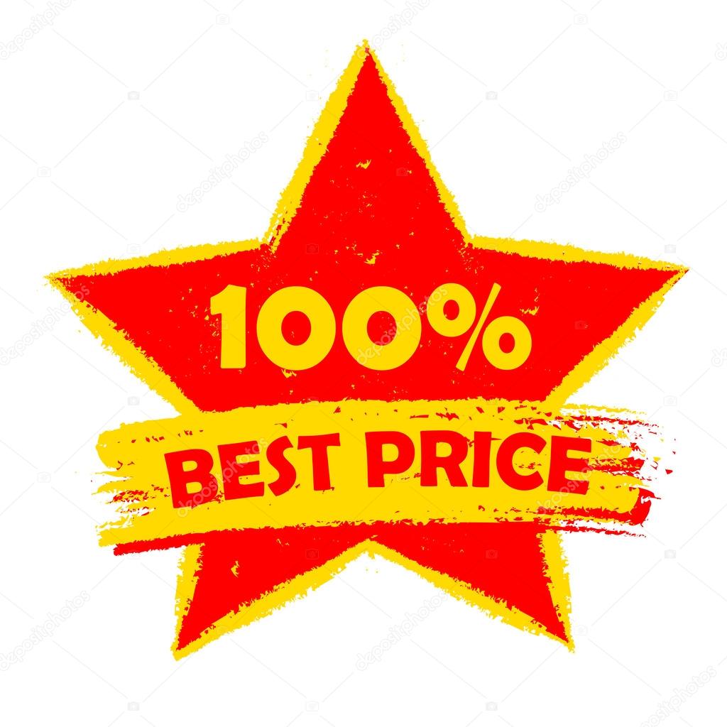 100 percentages best price in star, yellow and red drawn label