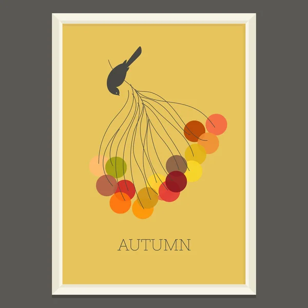 Cartel de otoño colorido con bayas y aves. Ilustración vectorial — Vector de stock