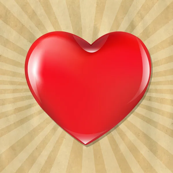 Coração vermelho com estrutura de papelão com sunburst — Vetor de Stock