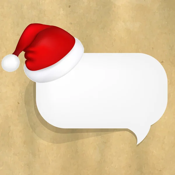 Картонная структура с пузырьком речи из белой бумаги и шляпой Санта-Клауса — стоковый вектор