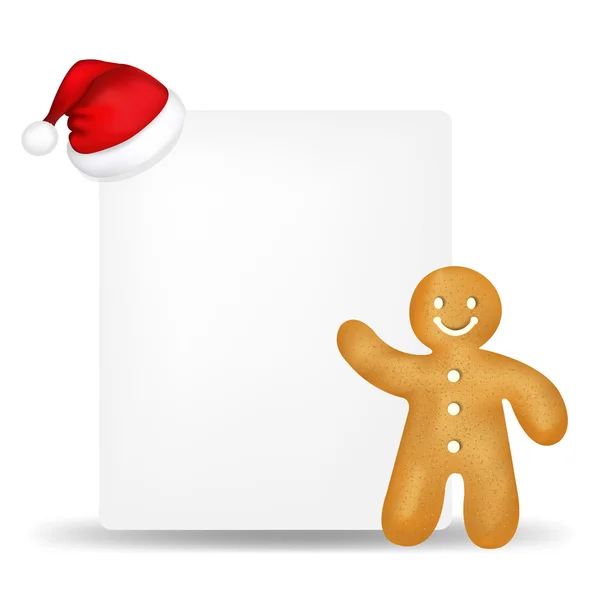 Kağıt ve santa şapka ile gingerbread — Stok Vektör
