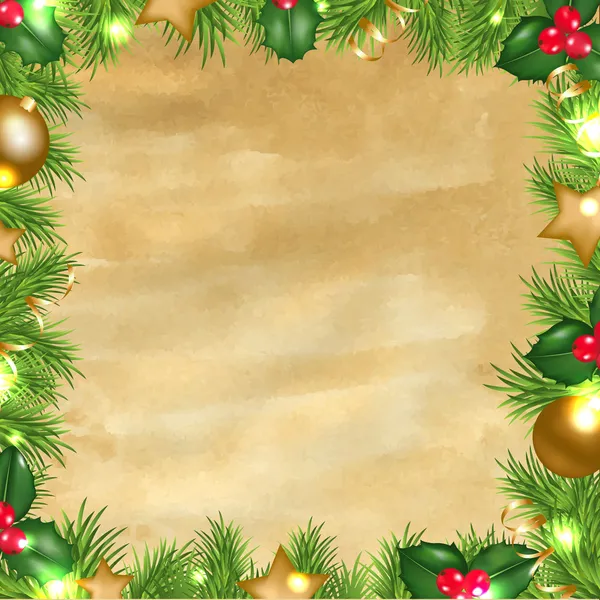 Fondo de papel vintage con frontera de Navidad — Vector de stock