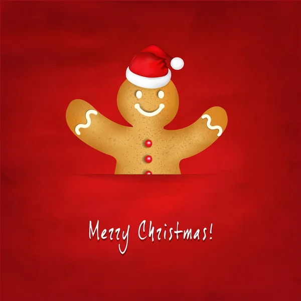 Gingerbread Man With Santa Hat And Old Red Background — Stock Vector