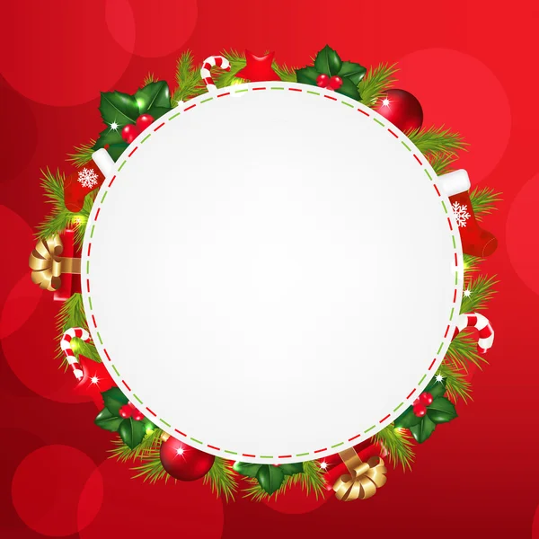 Bulle de discours avec icônes de Noël et bokeh rouge — Image vectorielle