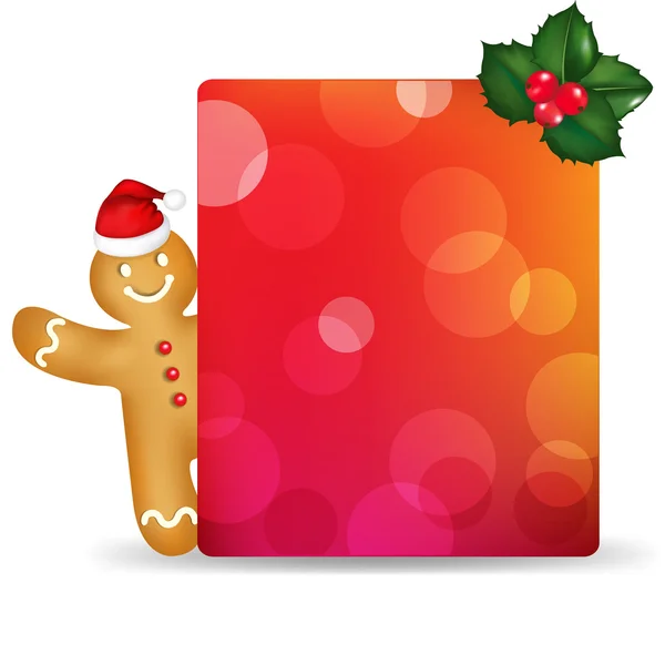 Blank Gift Tag And Holly Berry And Gingerbread Man — Stock Vector