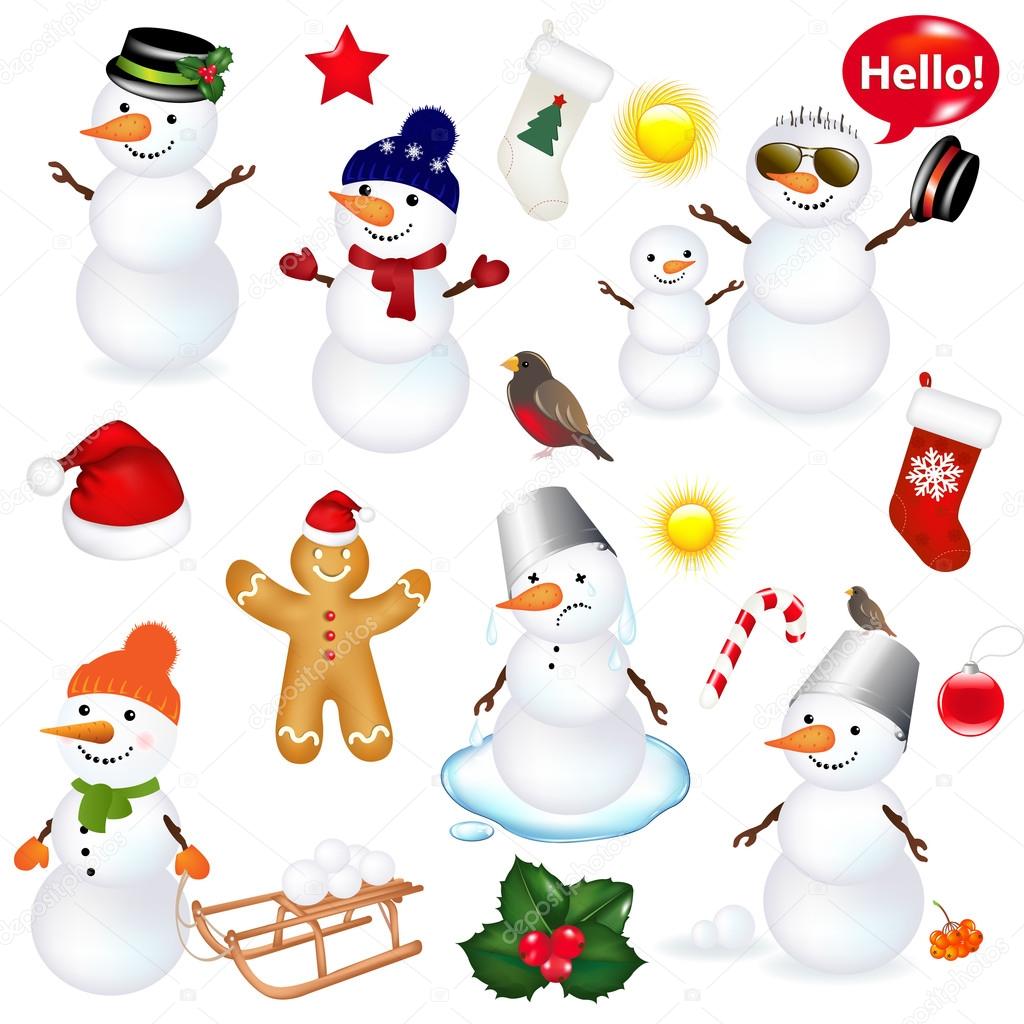 Collection Of Snowmen And Christmas Icons