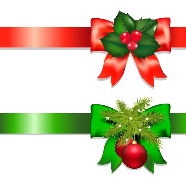 Cintas de Navidad con Holly Berry y Ball — Vector de stock