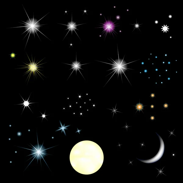 Conjunto de estrellas y luna — Vector de stock