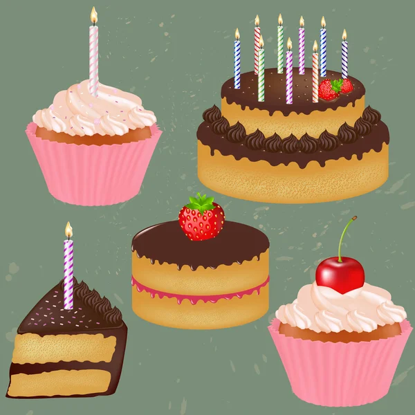 誕生日ケーキの大きなセット — ストックベクタ
