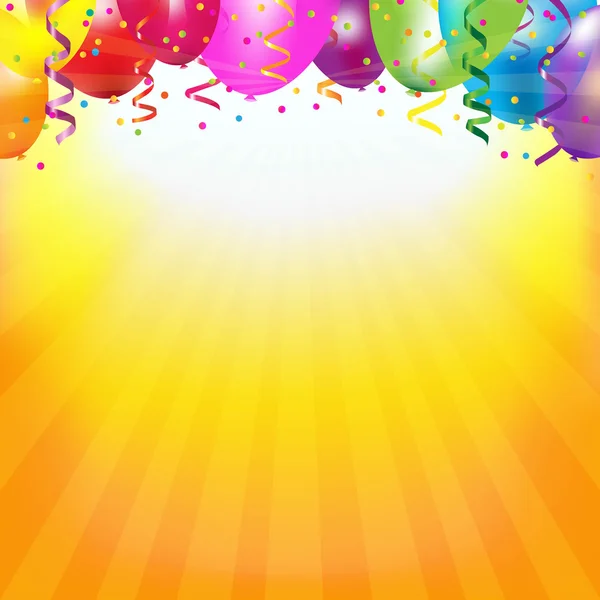 Quadro com balões coloridos e sunburst — Vetor de Stock