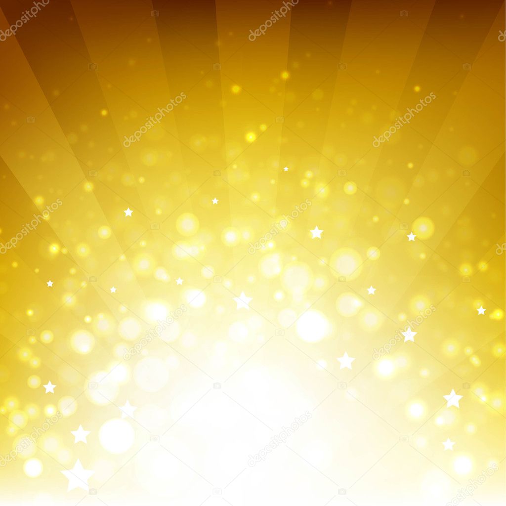 Golden Background With Sunburst And Stars