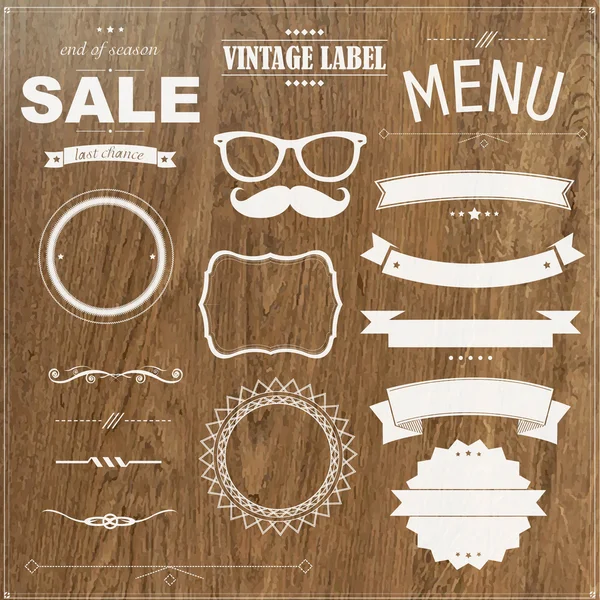 Set Of Vintage Badges With Wood Background — Stock Vector