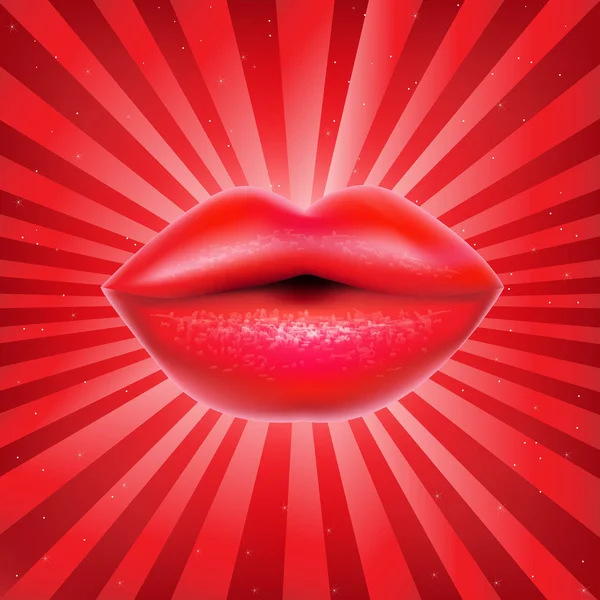 Červené rty s sunburstサンバーストと赤い唇 — Stockový vektor