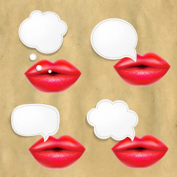 Red Lips Set With Speech Bubbles — Stock Vector