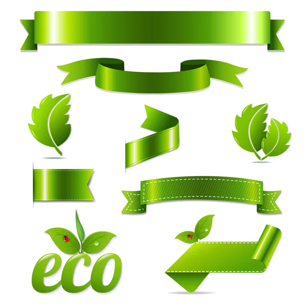 Conjunto de símbolos ecológicos verdes — Vetor de Stock