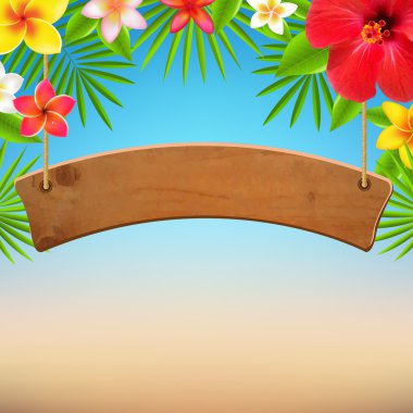 Wooden Sign With Tropical Flowers clipart