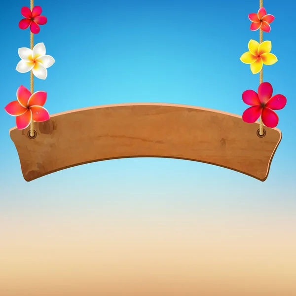 Houten bord met frangipani — Stockvector