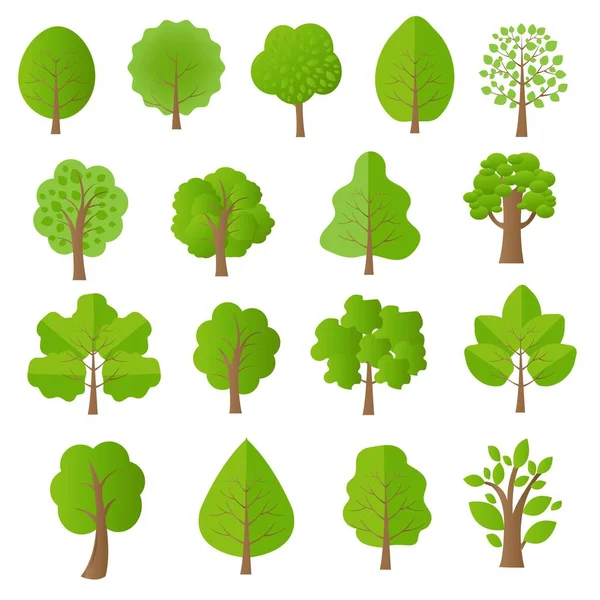 Green Tree Set Isolated White Background — Stock Vector