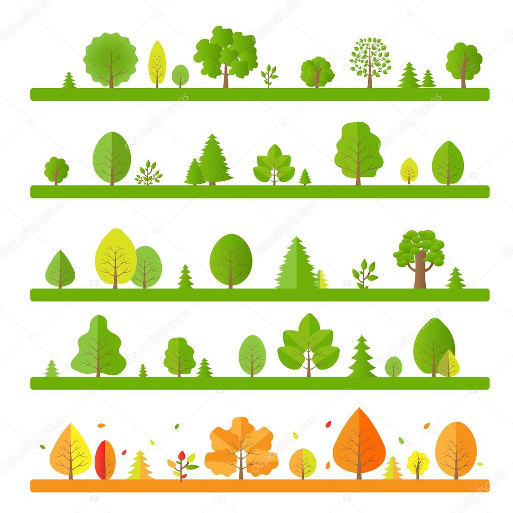 Tree Borders Set And Isolated White Background