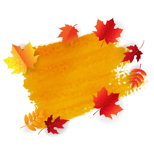 Orange Blot With Autumn Leaves — Stock Vector