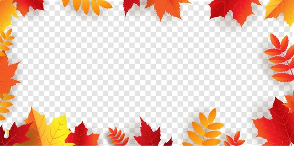 Autumn Border With Bright Leaves Transparent Background — Stock Vector