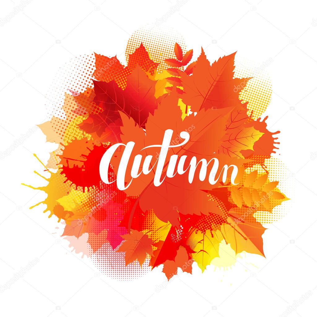Autumn Poster With Stain And Leaves
