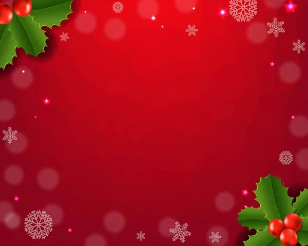 Tarjeta de Navidad con Holly Berry fondo rojo — Archivo Imágenes Vectoriales