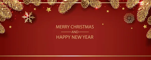 Cornice di Natale con albero di abete sfondo rosso — Vettoriale Stock