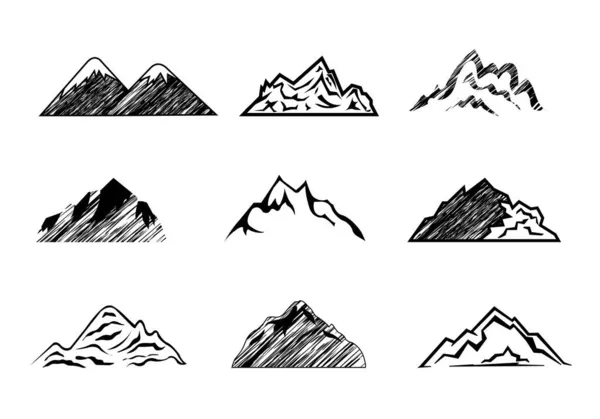 Montanhas desenhadas à mão conjunto isolado —  Vetores de Stock
