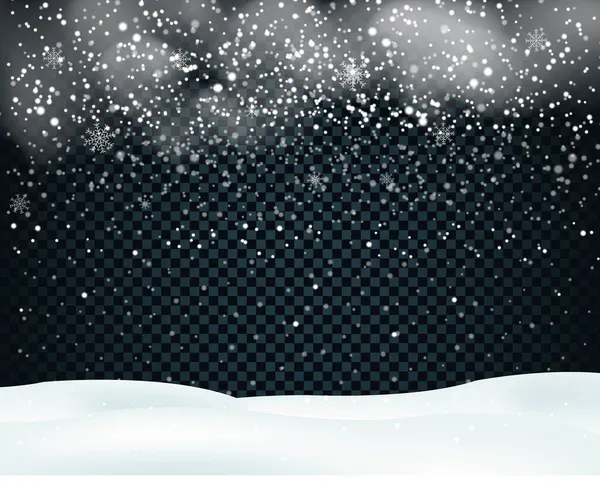 Fondo de invierno con nevadas con copos de nieve — Vector de stock