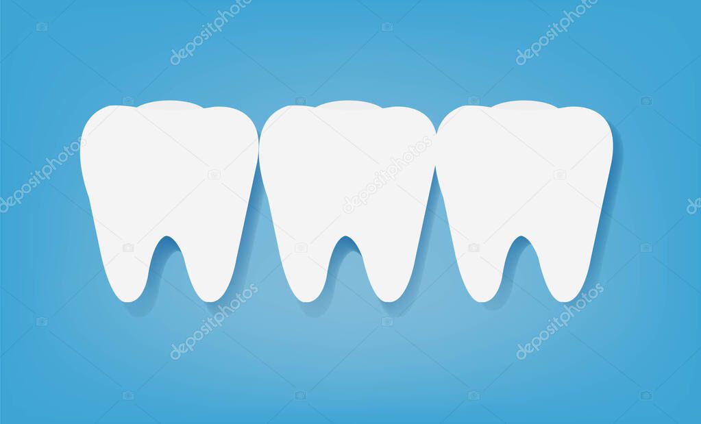 White Tooth And Pastel Blue Background , With Gradient Mesh, Vector Illustration