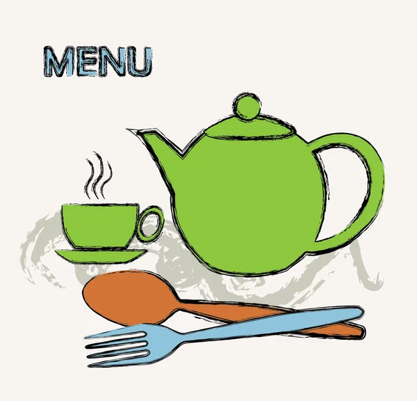 Menu para café, restaurante com bule verde . — Vetor de Stock