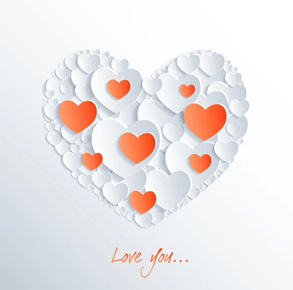 Tarjeta con corazones de papel sobre el amor . — Vector de stock