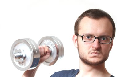 deli komik adam bir halter kaldırma