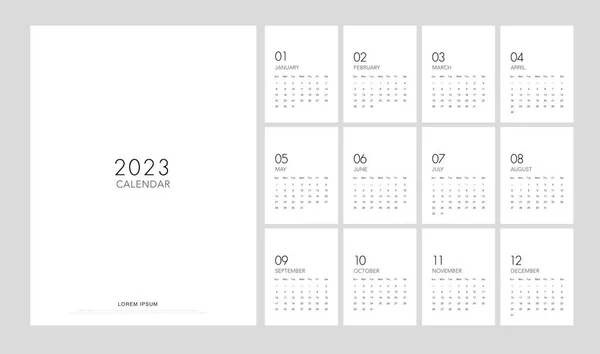 2023 Calendar Trendy Minimalist Style Classic Minimal Calendar Planner Design — Archivo Imágenes Vectoriales