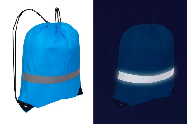 Blue nylon drawstring bag with reflective tape — 图库照片