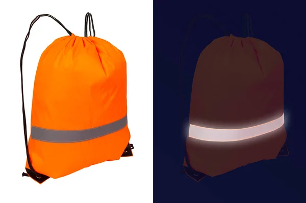 Orange nylon drawstring bag with reflective tape — 图库照片